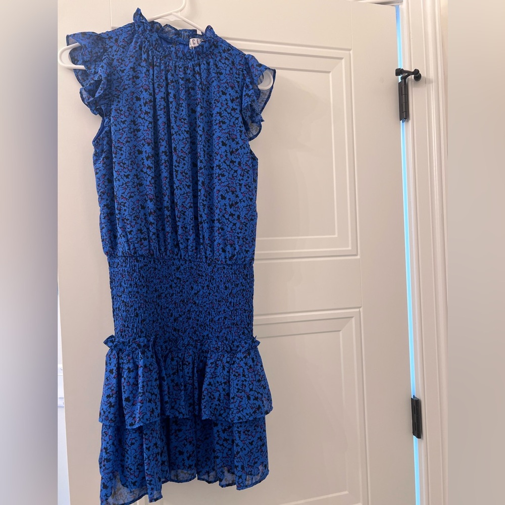 Blue Floral Ruffle Dress